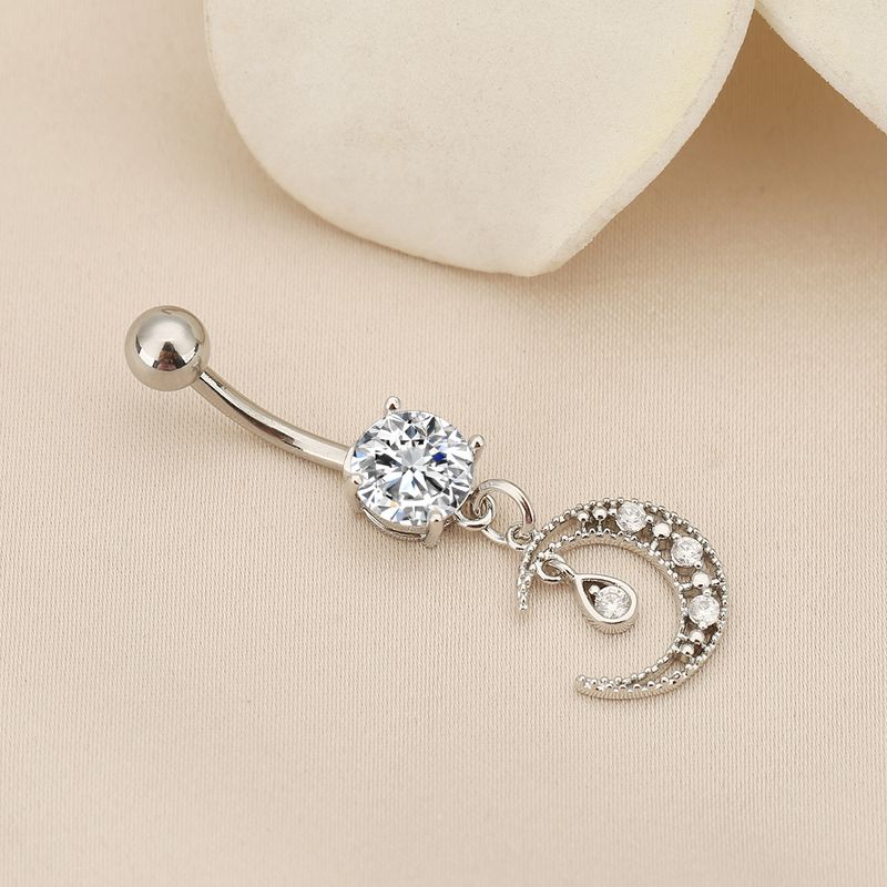 Bauchnabelring mit Mond- und Wassertropfen-Zirkon - Eleganter Piercingschmuck für den Bauchtanz_voghion.com