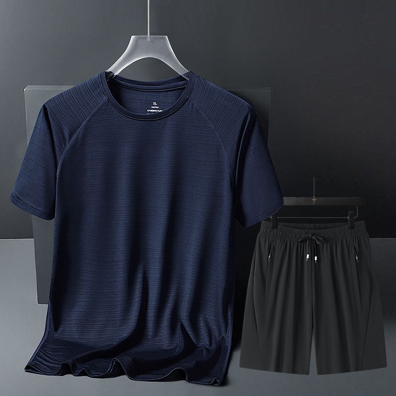 Herren-Sportanzug aus Eisseide, neue kurzärmelige Hose, zweiteiliger Anzug für lässige Sportbekleidung für Herren_voghion.com