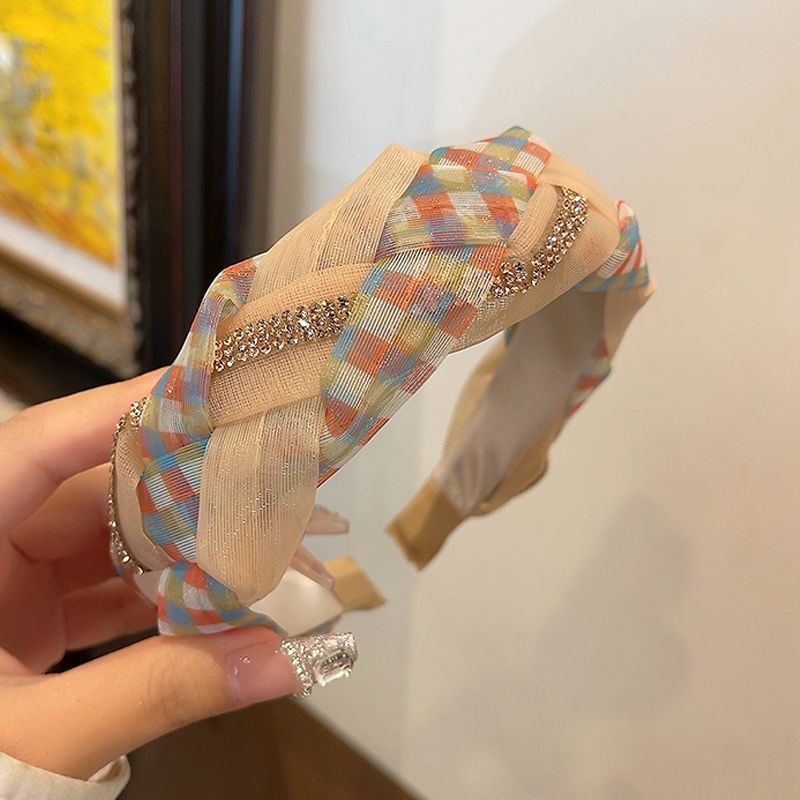 High-end Mesh Diamond Headband New Twist Headband Wide Edge Travel_voghion.com