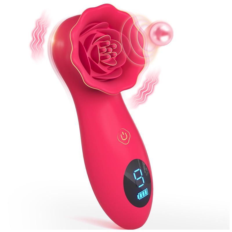 Rose Sex Toy Vibrator For Women, Tapping Vibrating Rose Adult Women Couples LCD Female Vibrators, 9 Flapping And Vibration, Whisper Quiet_voghion.com