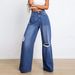 new jeans high waist ripped holes loose slimming wide leg pants_voghion.com