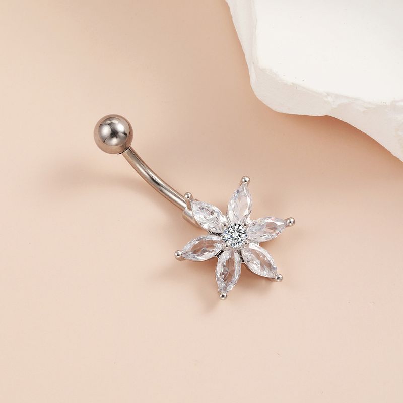 Bauchnabelpiercing mit Glücksblume und Schneeflocke – Diamant-Piercingschmuck (hypoallergen, modisches Design)_voghion.com