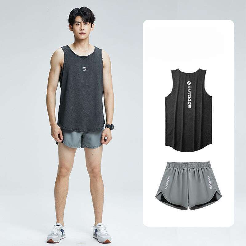 Ensemble deux pièces gilet et short de course à prix promotionnel, tenue de sport, en soie glacée, agréable au toucher et confortable, bonne élasticité._voghion.com