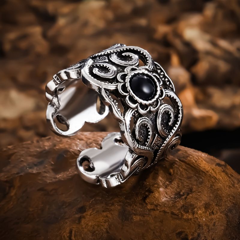 Thaise zilveren retro creatieve mode persoonlijkheid etnische stijl ring Mongools patroon heren open ring fabrikant groothandel_voghion.com