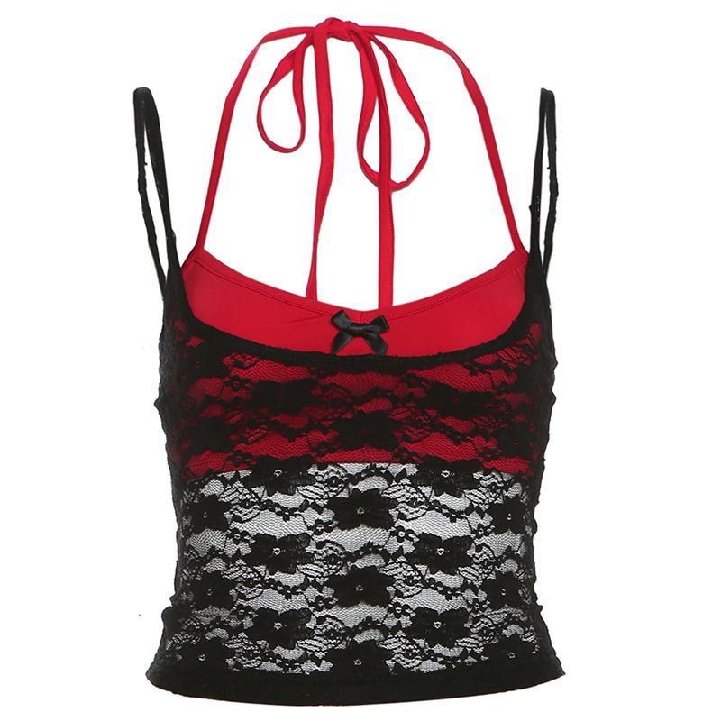K New Sexy Canotta in rete trasparente color puro con scollo a V e bustino in due pezzi per donna_voghion.com