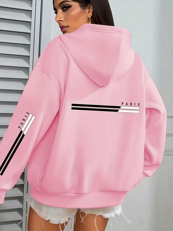 Women's Clothing Fleece-Lined Hooded Sweatshirt With Paris Print, Thickened Unisex Fashion Top, Loose Fit, Long Sleeve, Space Galaxy Design_voghion.com