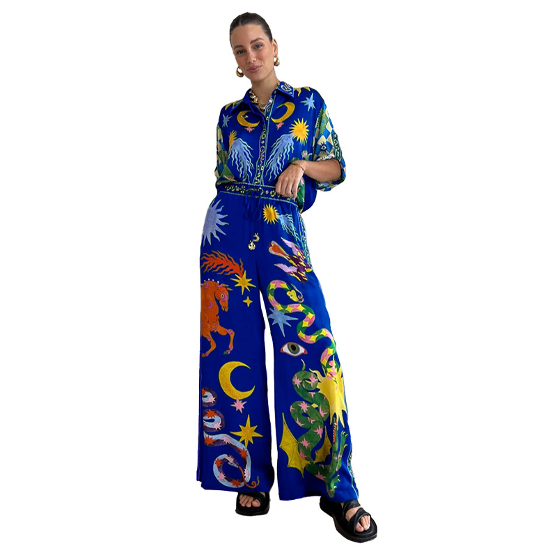 Damenanzug Südostasiatischer Stil Modedruck lässiges zweiteiliges Set_voghion.com