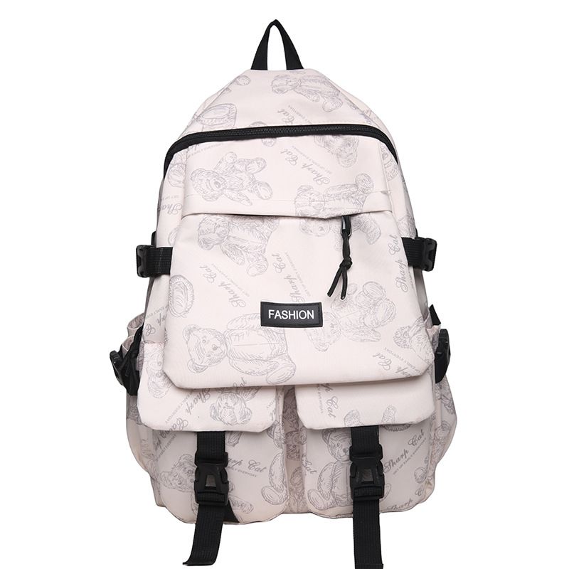 Sac à dos imprimé ours de grande valeur pour étudiantes, à la mode, léger et décontracté, sac à dos de voyage courte distance de grande capacité_voghion.com