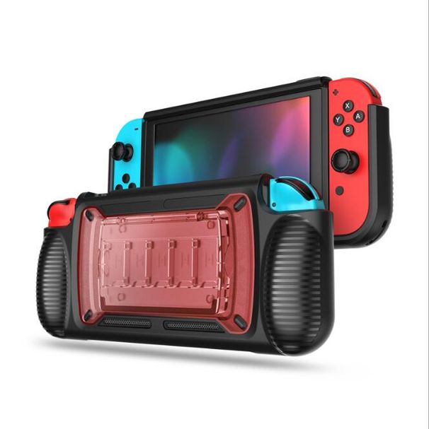 Protective Case for Nintendo Switch Grip Shell with 7 Storage Slots Multi-Angle Adjustable Stand, Handle Cover Shock-Absorption_voghion.com
