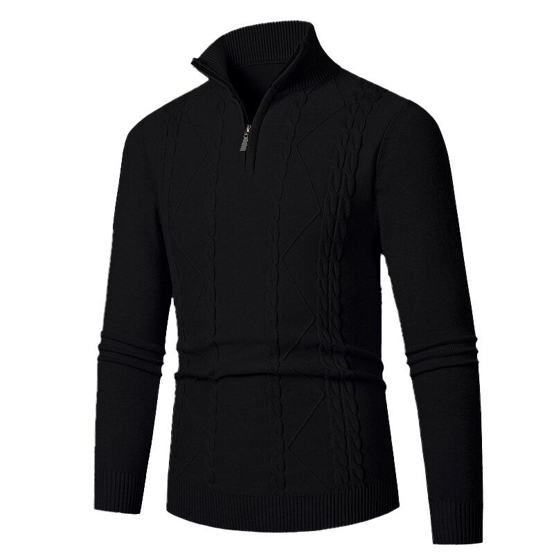 Maglione casual da uomo in maglia con mezza cerniera, vestibilità slim, a maniche lunghe, girocollo, per l'autunno_voghion.com