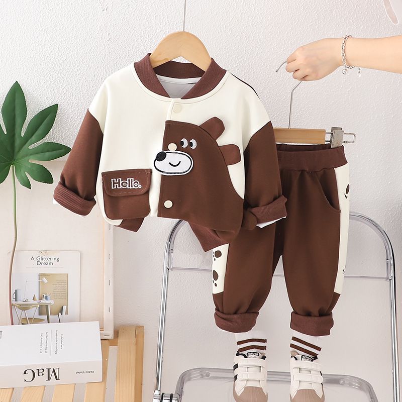 Boys' spring jacket, new children's baby hoodie cardigan set, girls' cartoon zipper set_voghion.com