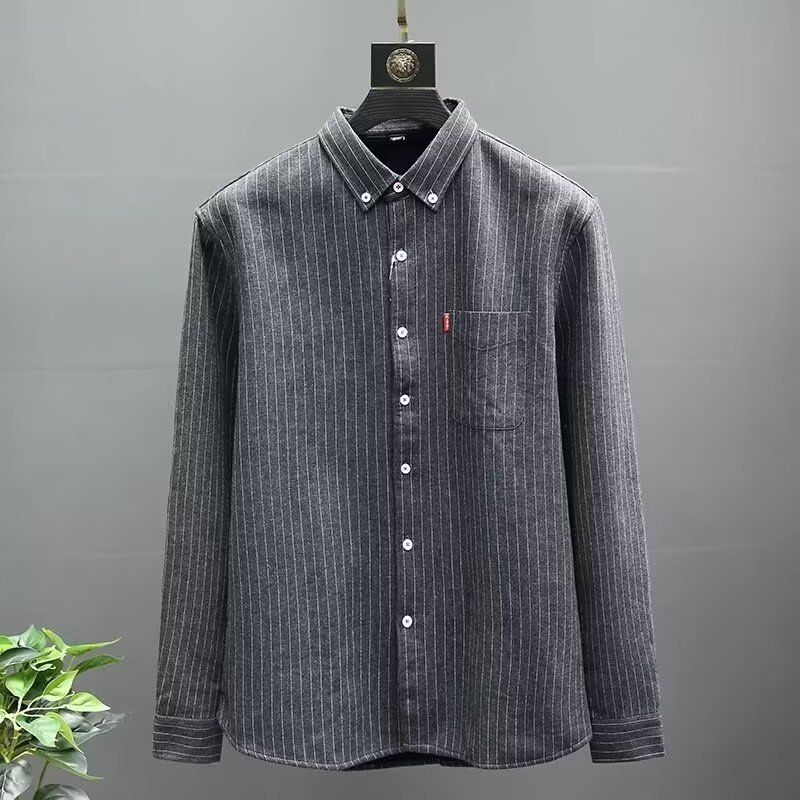 Marca 2024 Primavera e Outono Novas Camisas Masculinas de Lã de Veludo de Alta Qualidade Edição Coreana Slim Fit Casual Polegada_voghion.com