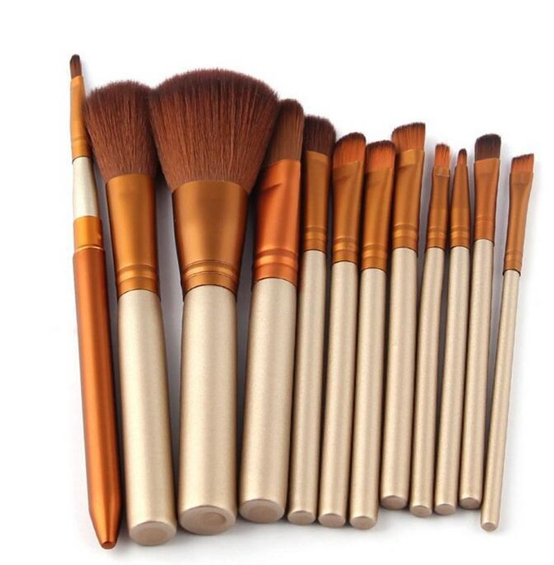 Ensemble de 12 pinceaux de maquillage, boîte en fer portable NK Gold, blush, ombre à paupières, outils de beauté_voghion.com