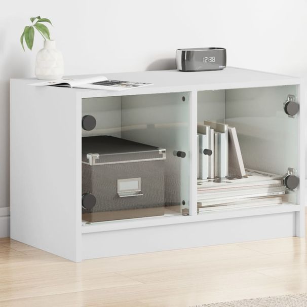 TV-Schrank Mit Glastüren Weiß 68x37x42 Cm_voghion.com