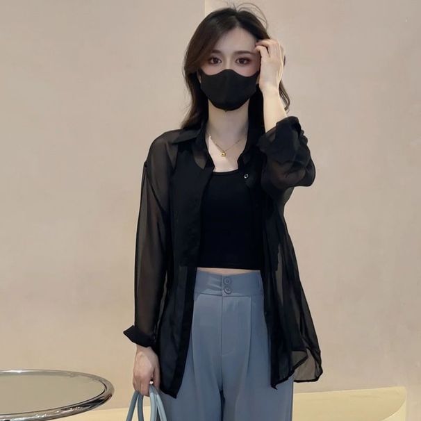 Ženska oblačila Design Sense Modna šifon srajca Poletna tanka, zračna oblačila za zaščito pred soncem, ohlapna vsestranska majica_voghion.com