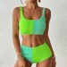 Women's Clothing Bikini Two Piece Set Adjustable Sling Color Matching Personality With Chest Pad High Waist Bikini Swimsuit_voghion.com