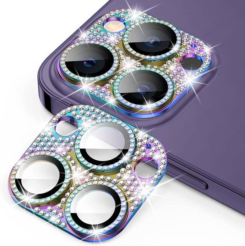 Osłona obiektywu aparatu Bling Metal Glitter Diamond do iPhone'a 14 13 12 11 Pro Max Plus 13 12 Mini 14 Pro Szklana ochrona ekranu_voghion.com