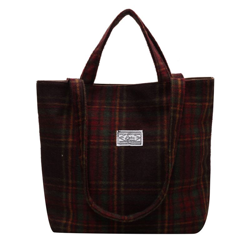 Borsa scozzese alla moda da donna 2024 nuova spalla minimalista con borsa sottobraccio in lana per studenti di grande capacità_voghion.com
