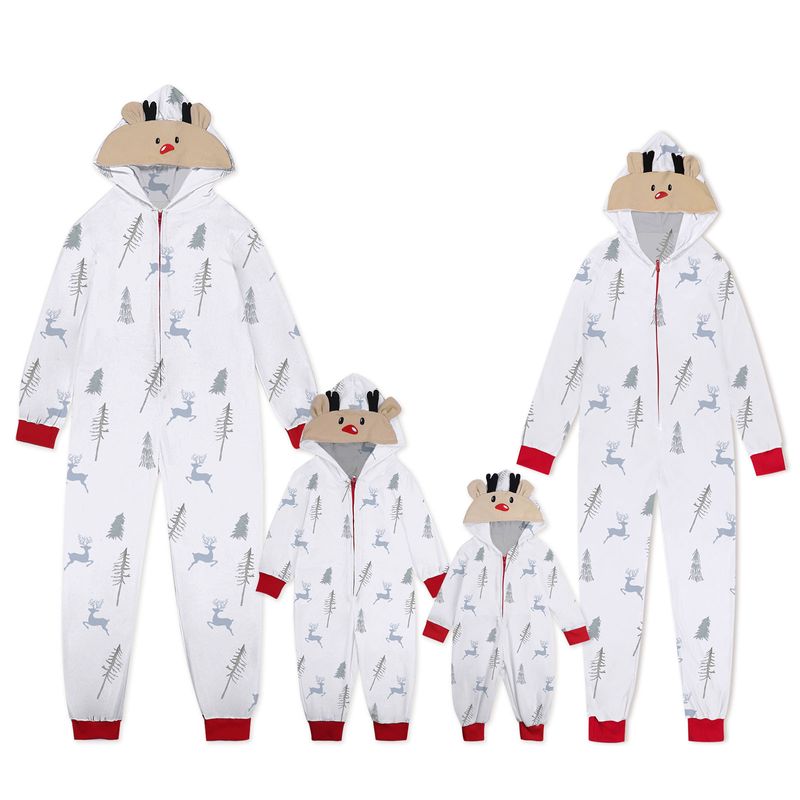 Underwear & Sleepwears Family Christmas One PieceSet Deer Head Embroidery Hooded Jumpsuit Pajamas Zipper Jumpsuit Home Clothes_voghion.com