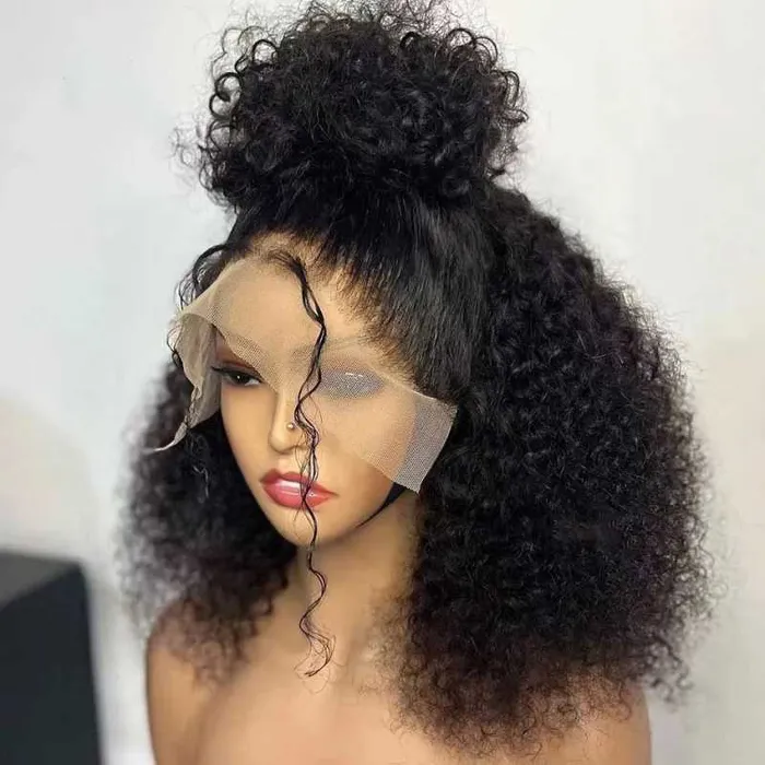 Human hair wigs front lace wig independent stand Black small curly wig_voghion.com