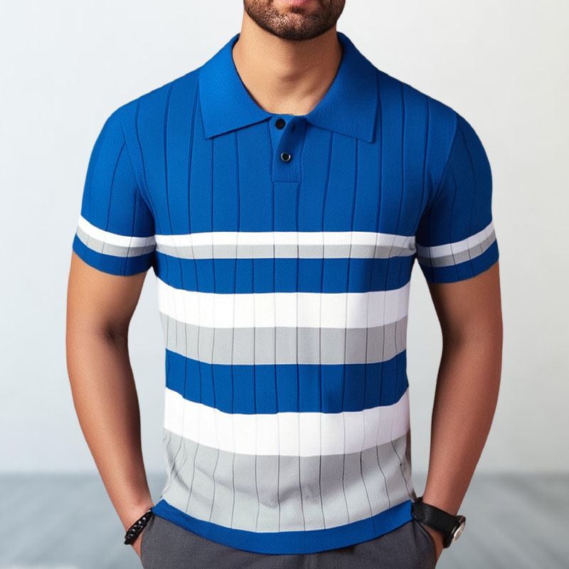 Herrkläder sommar ny stil kortärmad tröja randig kontrastfärgad affärspolo herr SY0152_voghion.com