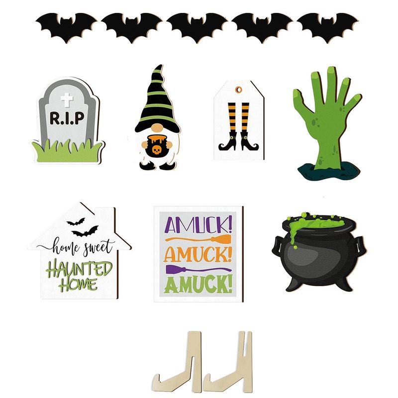 Halloween witch bat ghost hand wooden layered tray decoration desktop ornament_voghion.com