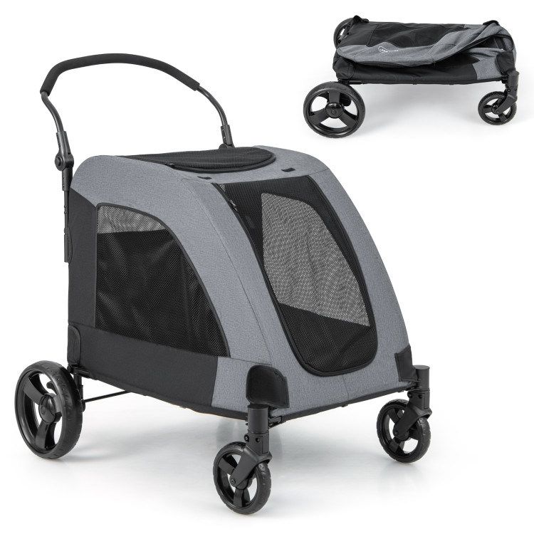 4 Wheels Extra Large Dog Stroller Foldable Pet Stroller with Dual Entry_voghion.com