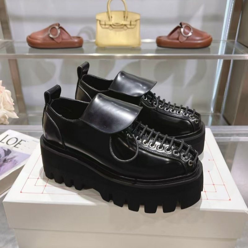 End 2025 Spring New Style Lace Up Thick Bottom High Heel Leather Round Head Shallow Mouth Low Top Le Fu Single Shoes_voghion.com