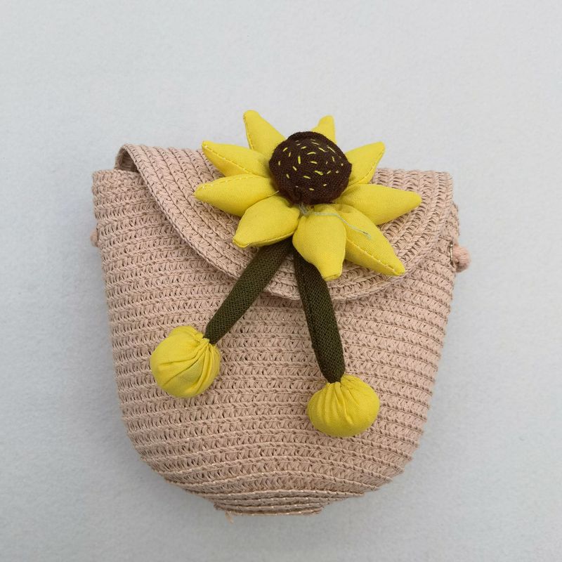 Borsa estiva da ragazza per cellulare, tracolla, fiore del sole e borsa intrecciata in erba, mini punto panoramico sulla spiaggia dolce_voghion.com