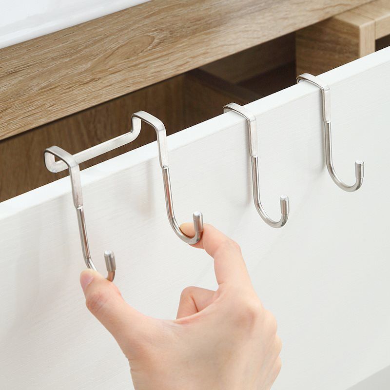 Stainless Steel Double Hook S Hook Bedside Cabinet Door Hook Dormitory Hanging Clothes Bathroom Kitchen Hanger S Hanger Spot_voghion.com