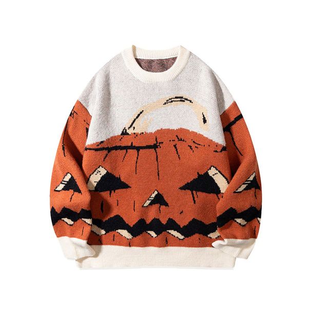 Halloween-Kürbispullover – Verspielter Jack-O'-Lantern-Jacquardpullover für Teenager und junge Erwachsene (S-XL, Creme)_voghion.com