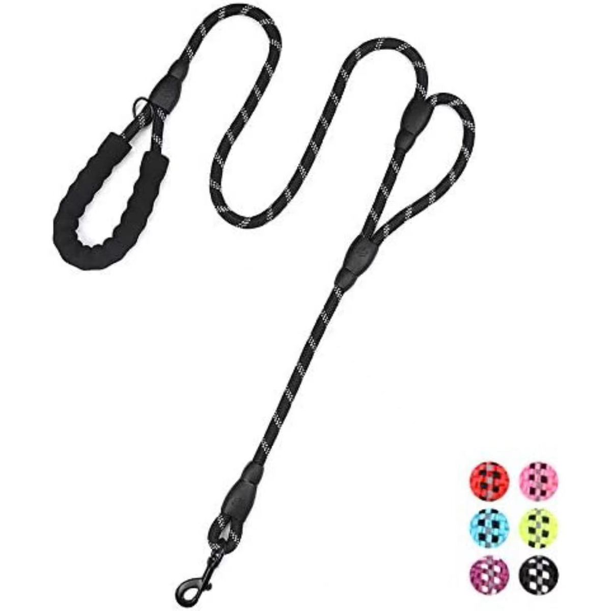 Laisse réfléchissante pour chiens de grande taille, anti-pincement, à double poignée et à longe._voghion.com