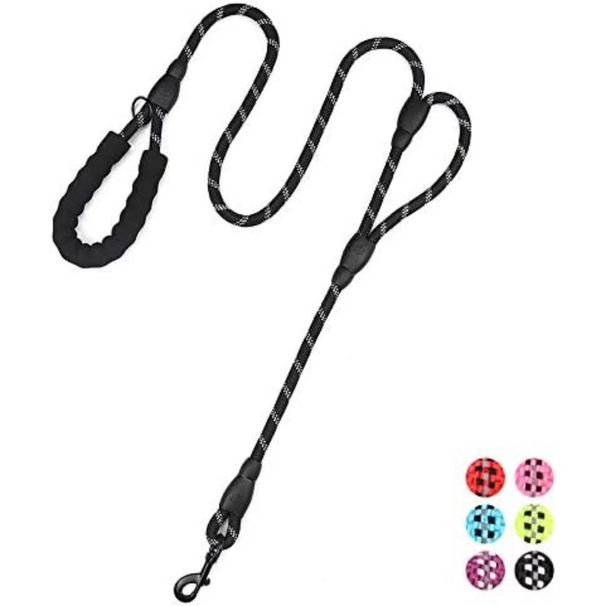 Laisse réfléchissante pour chiens de grande taille, anti-pincement, à double poignée et à longe._voghion.com