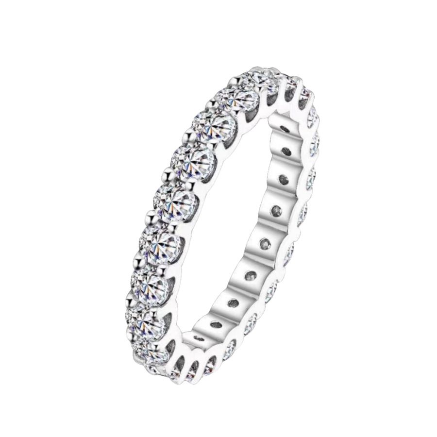 Anello in argento sterling S925 con fila di diamanti, anello moissanite, design di nicchia femminile, anello di coppia, anello da mignolo_voghion.com