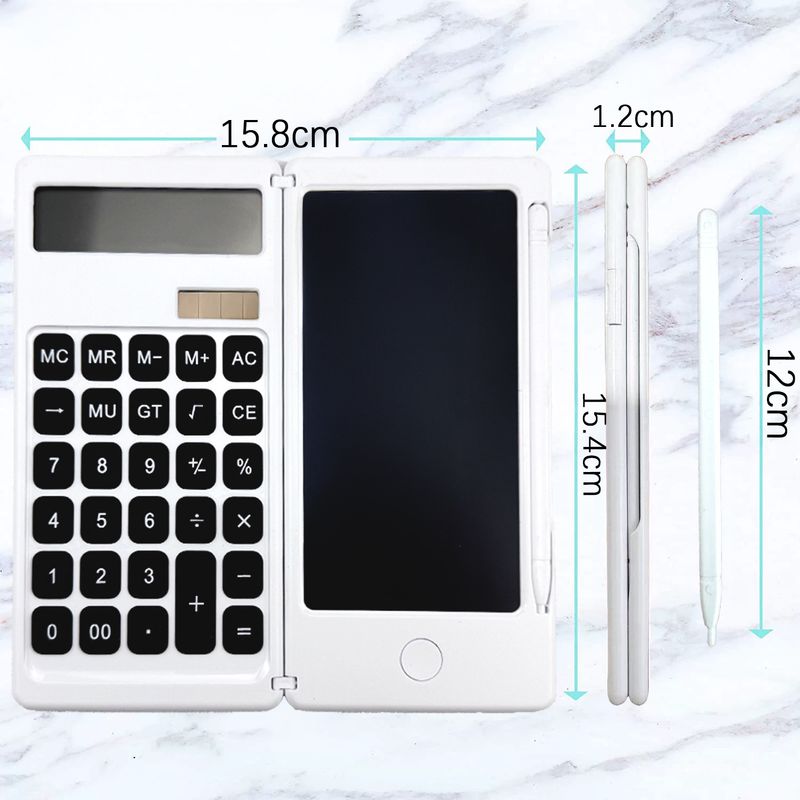 Opvouwbare zonne-energie dual-power LCD-schrijfblokcalculator met stylus - 8-cijferig display, draagbaar kantoorhulpmiddel voor zakelijk gebruik en school (zwart/wit)_voghion.com