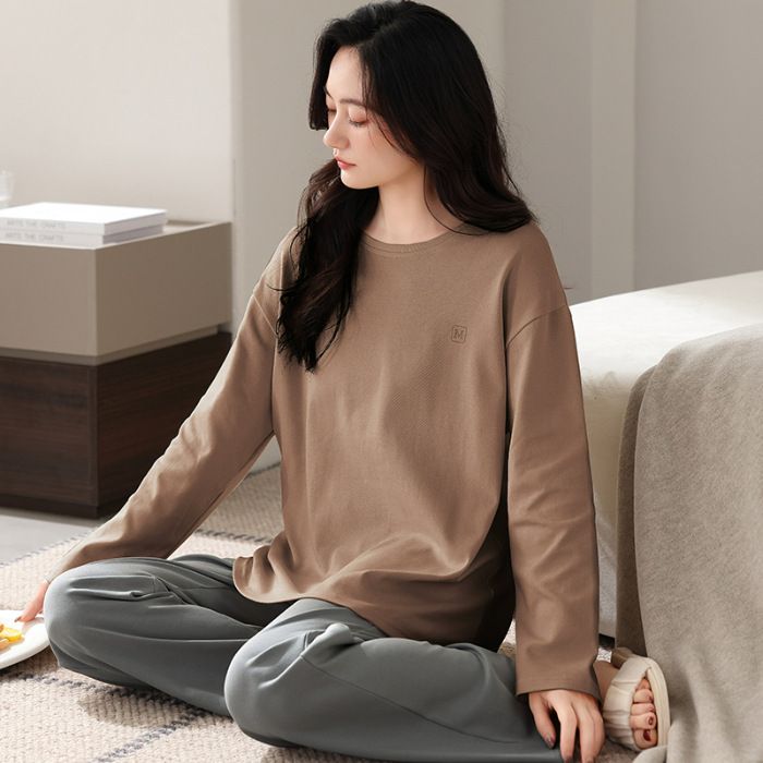 2024 neue Koreanische version einfache reine baumwolle paar pyjamas frauen in frühling und herbst, langarm hosen für männer,_voghion.com