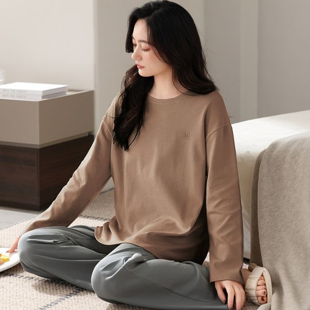 2024 neue Koreanische version einfache reine baumwolle paar pyjamas frauen in frühling und herbst, langarm hosen für männer,_voghion.com