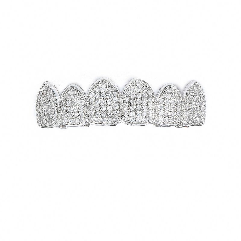 braces hip hop six teeth micro inlaid zircon braces Halloween costume personality exaggerated hip hop braces_voghion.com