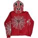 2024 New Spider Web Front And Back Print Hooded Cardigan Long Zipper Sweatshirt Loose Fit Hot Sale_voghion.com