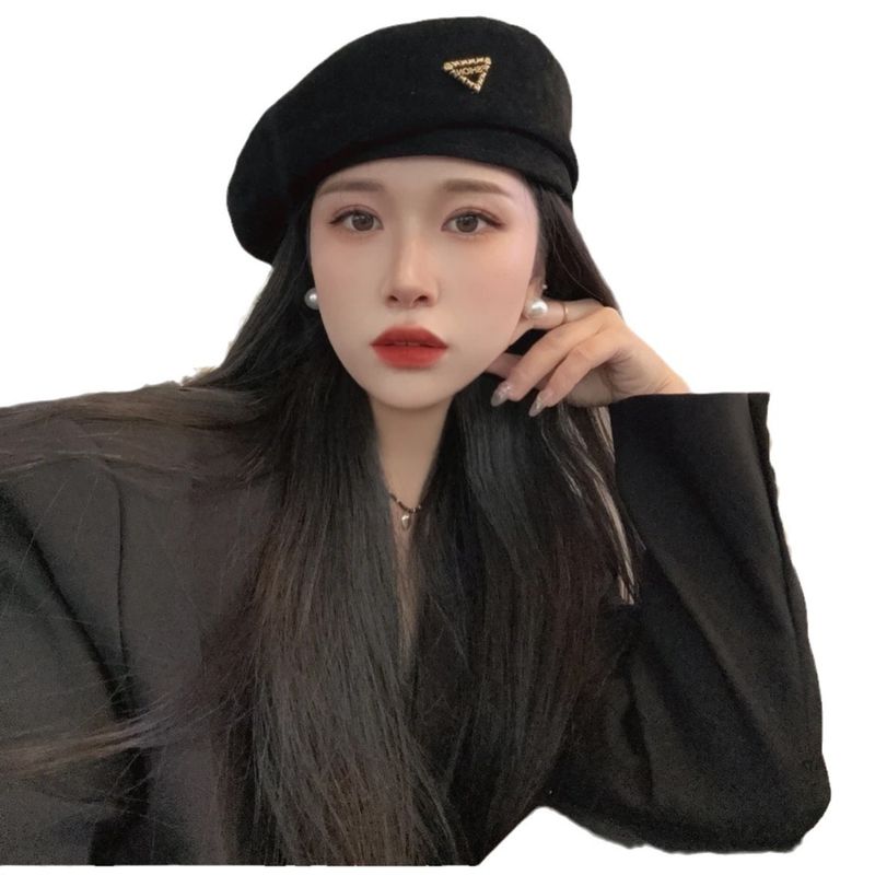 Hierscht a Wanter nei ëmgedréint Dräieck Matte Suede Retro Baret Ankora rout Haut wäiss Moler Hut_voghion.com