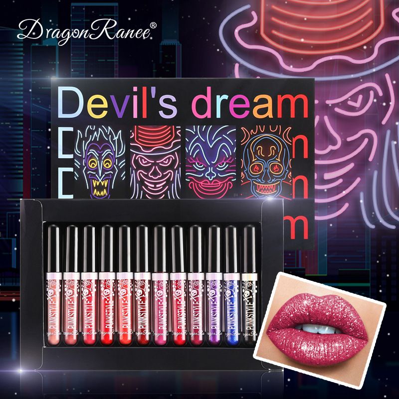 Halloween Skull Shimmer Iridescent Lip Gloss Set - Metallic Shine, Non-Stick Cup, Sparkling Lipstick For Cosplay_voghion.com