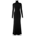 M23DS504 Women's Autumn And Winter New Clean Color Half High Neck Long Sleeve Slim Fit Fashion Dress_voghion.com