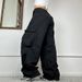Locker sitzende Arbeits- und Freizeithose mit niedriger Taille im amerikanischen Straßenstil, großes Taschendesign für Damen in Schwarz, vielseitig gewebt_voghion.com