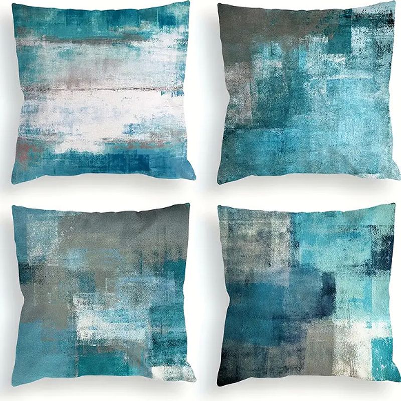 Kissenbezug mit blauem Rendering-Tuschemalerei-Muster, für Wohnzimmer, Schlafzimmer, Sofa, dekorativer Kissenbezug_voghion.com
