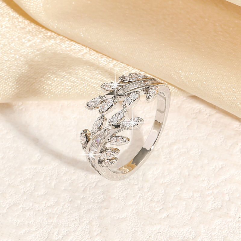 Kleines Nischendesign, High-End-Gefühl, Blattring, schlichtes Temperament für Damen, vielseitiges Lebensmittelring-Armband mit offenem Mund_voghion.com