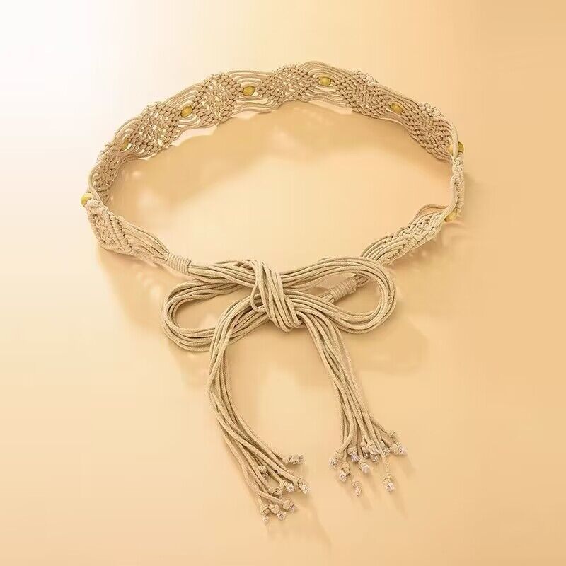 Ethnic Style Woven Belt For Women, Dress Decoration, Hanfu Cinching Tassel Waist Chain Accessory_voghion.com