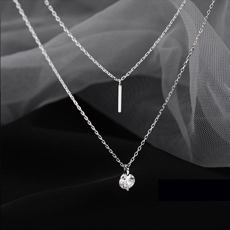 Sterling VENUS Sier Ciondolo a doppia striscia con diamante flash a doppio strato, rotondo, a striscia lunga, per gioielli di moda da donna, carino Ac_voghion.com