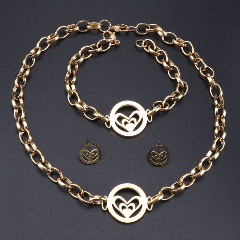 Collana con cuore personalizzato da donna Collana girocollo con ciondolo in acciaio inossidabile Bracciale con orecchini Set di gioielli per amanti_voghion.com