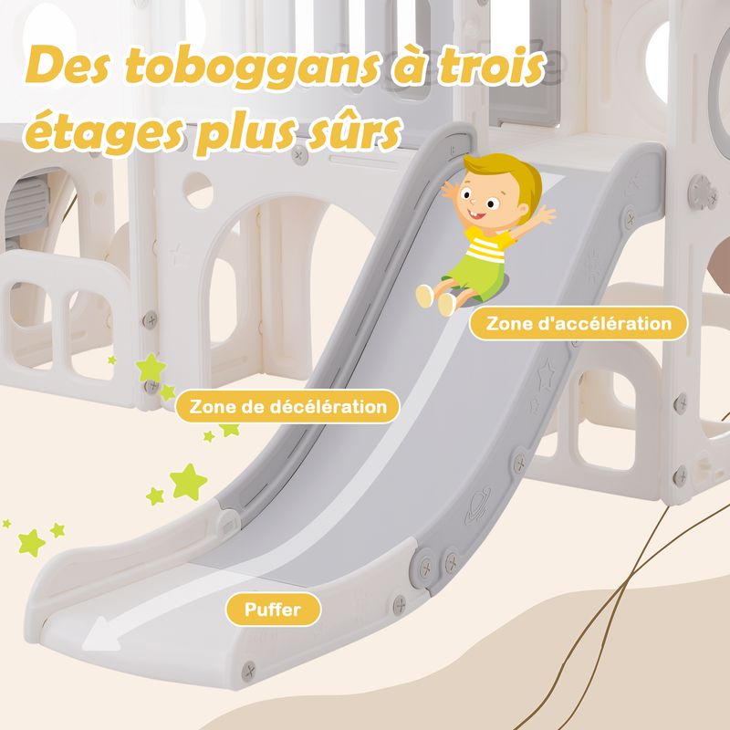 Bären Kinder 6-in-1 Slide with Slide, Two Platforms, Two Floor Storage Compartments, Basketball Hoop and Ladder – High-Density Polyethylene (Ocean Balls Not Included)_voghion.com