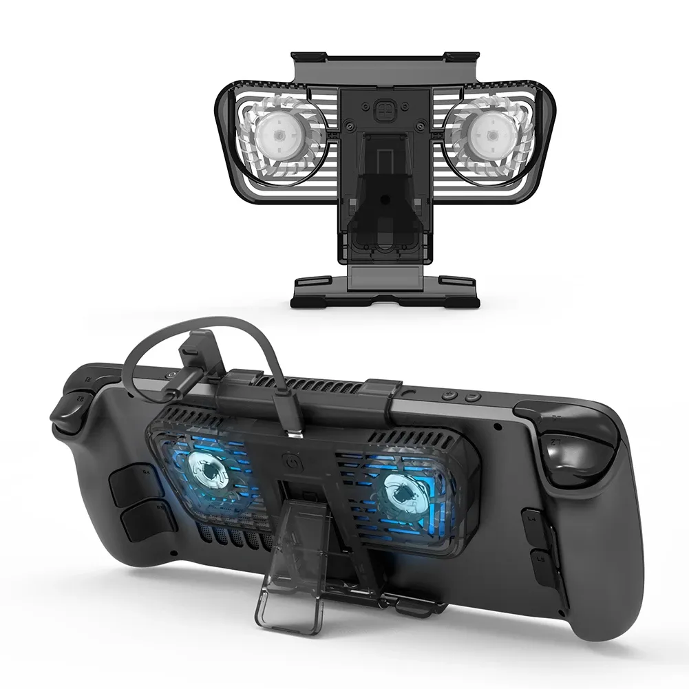 Spēļu konsoles dokstacijas dzesētāja ārējā ventilatora pamatnes statīvs Trīs ātrumu divu C portu adapteris tvaika klājam/slēdzim/OLED konsolei_voghion.com